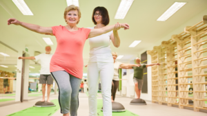 senior doing balance training, fall prevention for seniors