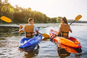 Summer activities, kayaking in a lake