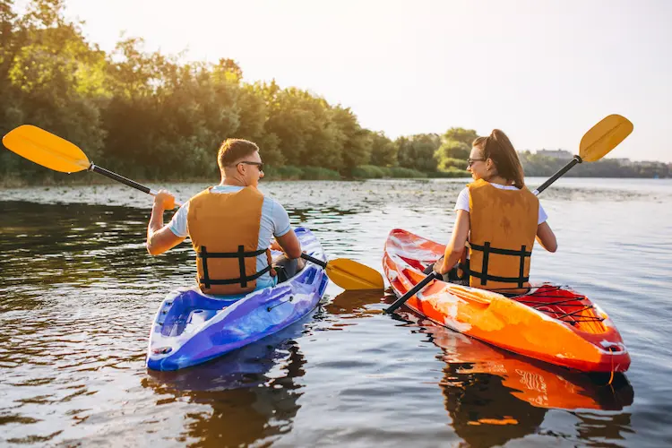 Summer activities, kayaking in a lake